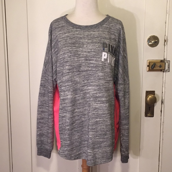 PINK Victoria's Secret Tops - PINK Victoria’s Secret Gray pink mesh sweatshirt